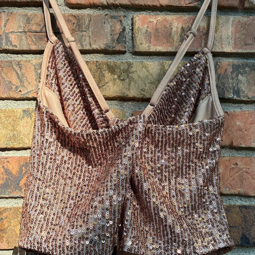 Express Shimmering Beige Sequin Cowl Neck Cropped Cami Size XS - Picture 4 of 4
